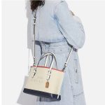 COACH 經典標誌帆布 Mollie 25 小號托特包 手提單肩包 米色