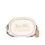 COACH 蔻馳 馬車壓印LOGO橢圓相機包 時尚單肩斜挎包 白色/黑色
