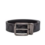 COACH 蔻馳 經典C LOGO 針扣雙面皮帶 腰帶 男款 黑灰色 寬3.8cm